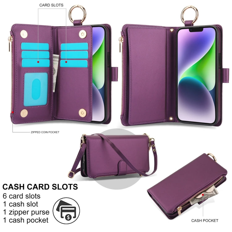 For iPhone 11 Crossbody Ring Multifunctional Wallet Leather Phone Case