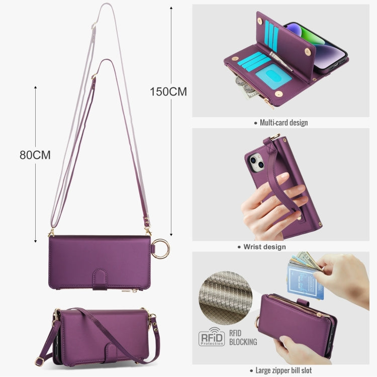For iPhone 11 Crossbody Ring Multifunctional Wallet Leather Phone Case