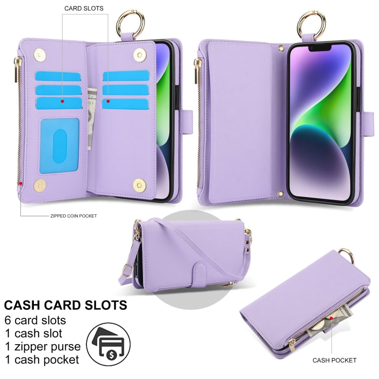 For iPhone 11 Crossbody Ring Multifunctional Wallet Leather Phone Case