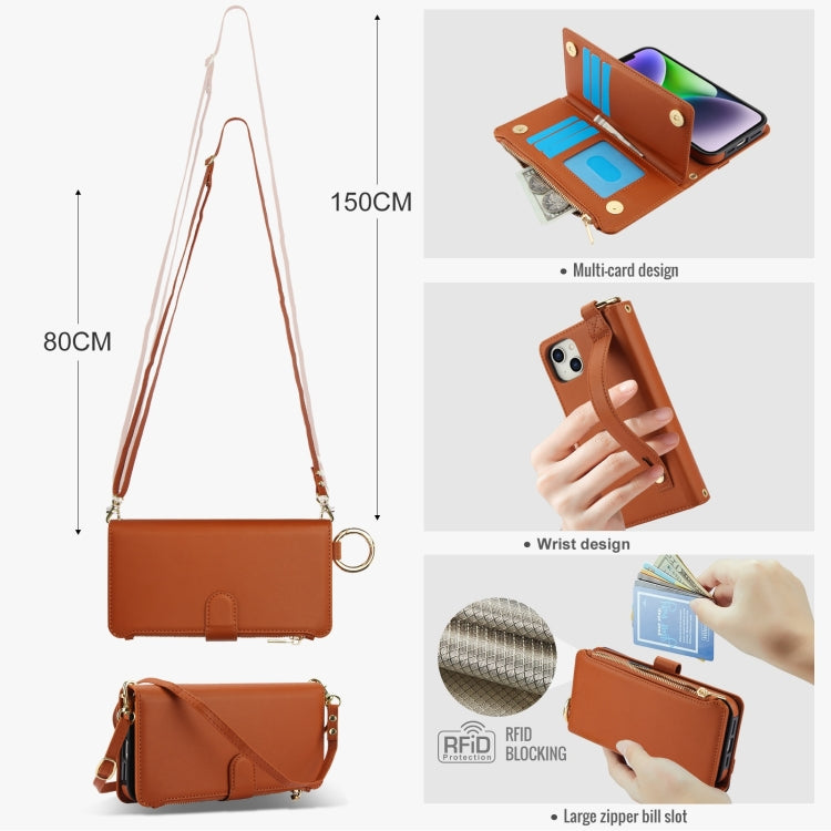 For iPhone 11 Crossbody Ring Multifunctional Wallet Leather Phone Case