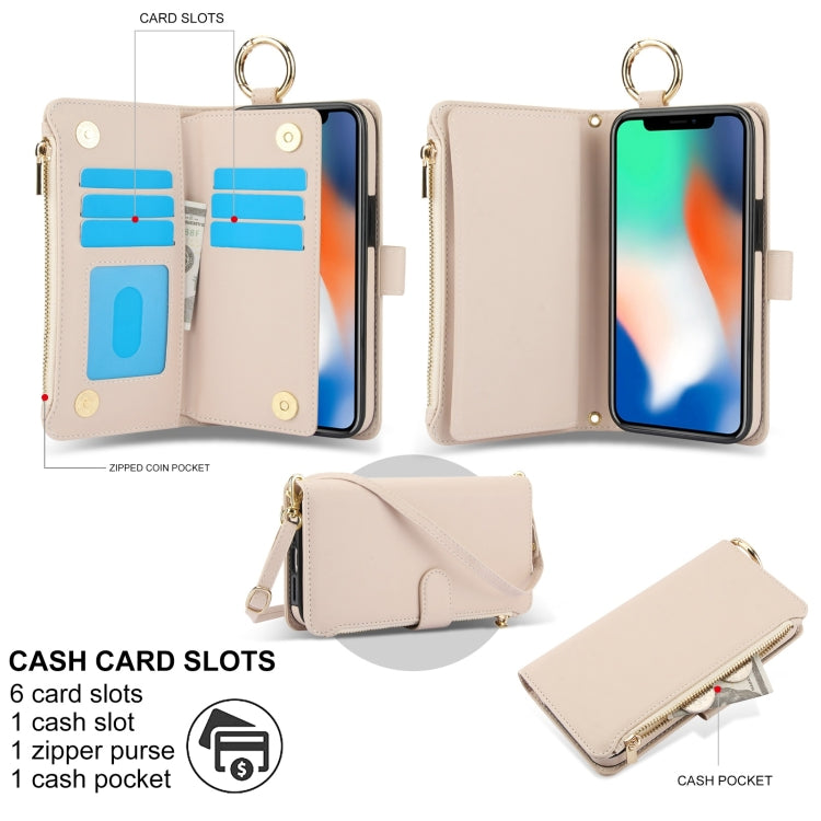 For iPhone X / XS Crossbody Ring Multifunctional Wallet Leather Phone Case