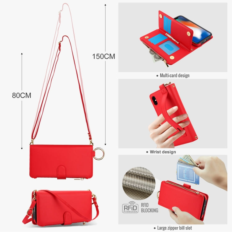 For iPhone X / XS Crossbody Ring Multifunctional Wallet Leather Phone Case