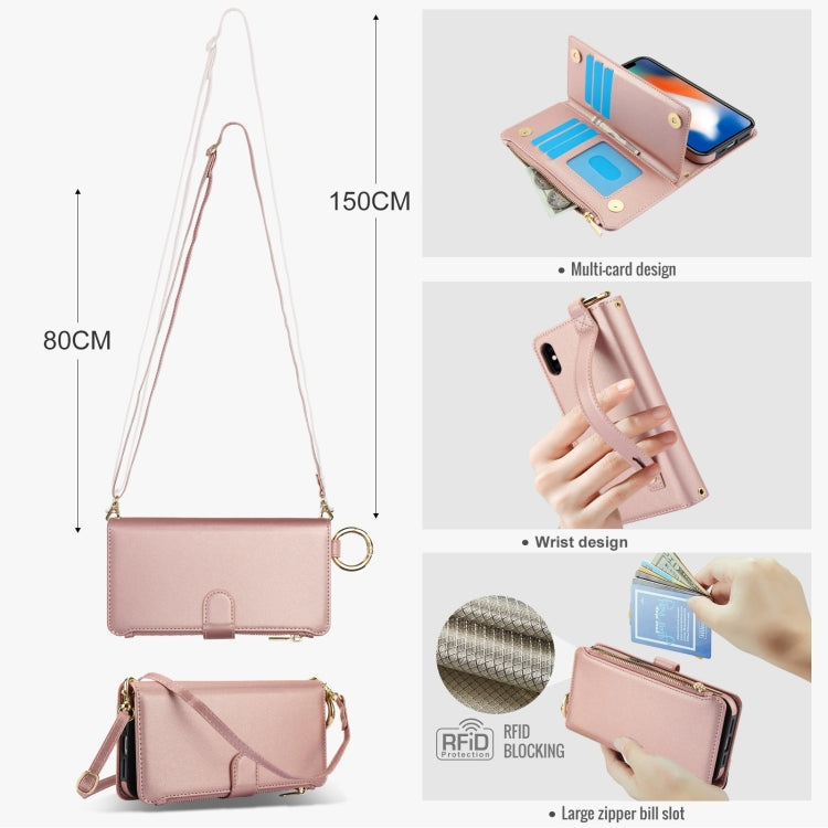 For iPhone X / XS Crossbody Ring Multifunctional Wallet Leather Phone Case