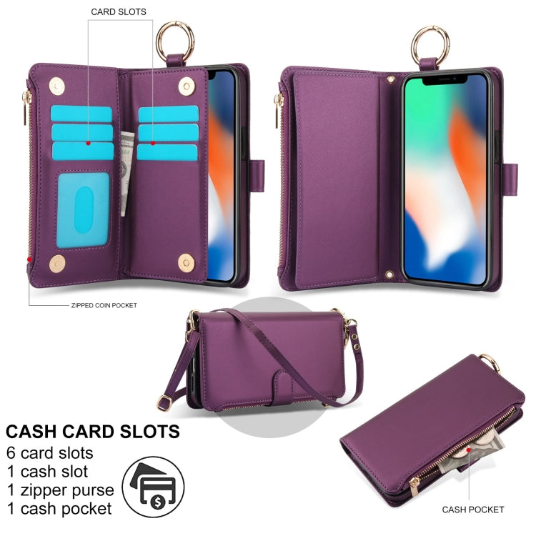 For iPhone X / XS Crossbody Ring Multifunctional Wallet Leather Phone Case