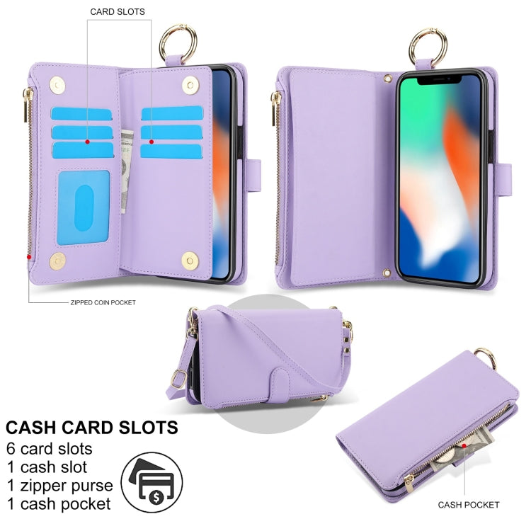 For iPhone X / XS Crossbody Ring Multifunctional Wallet Leather Phone Case