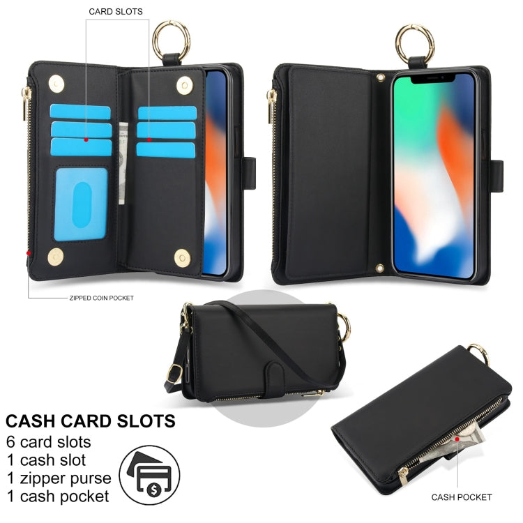 For iPhone XR Crossbody Ring Multifunctional Wallet Leather Phone Case