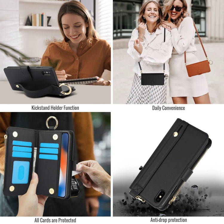 For iPhone XR Crossbody Ring Multifunctional Wallet Leather Phone Case