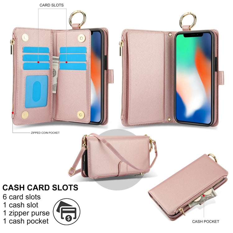 For iPhone XR Crossbody Ring Multifunctional Wallet Leather Phone Case
