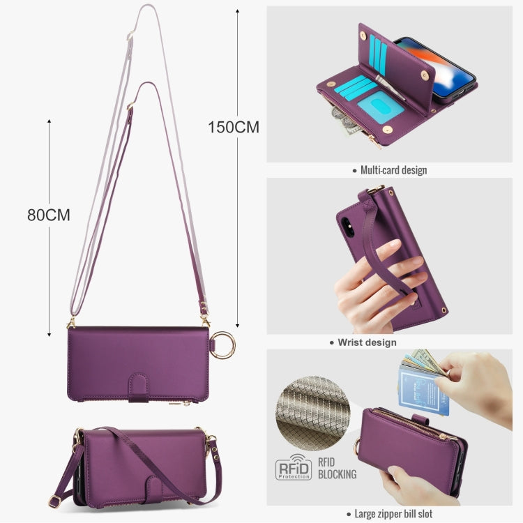 For iPhone XR Crossbody Ring Multifunctional Wallet Leather Phone Case