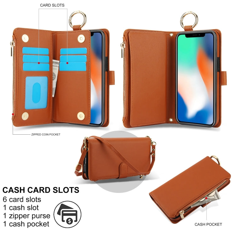 For iPhone XR Crossbody Ring Multifunctional Wallet Leather Phone Case