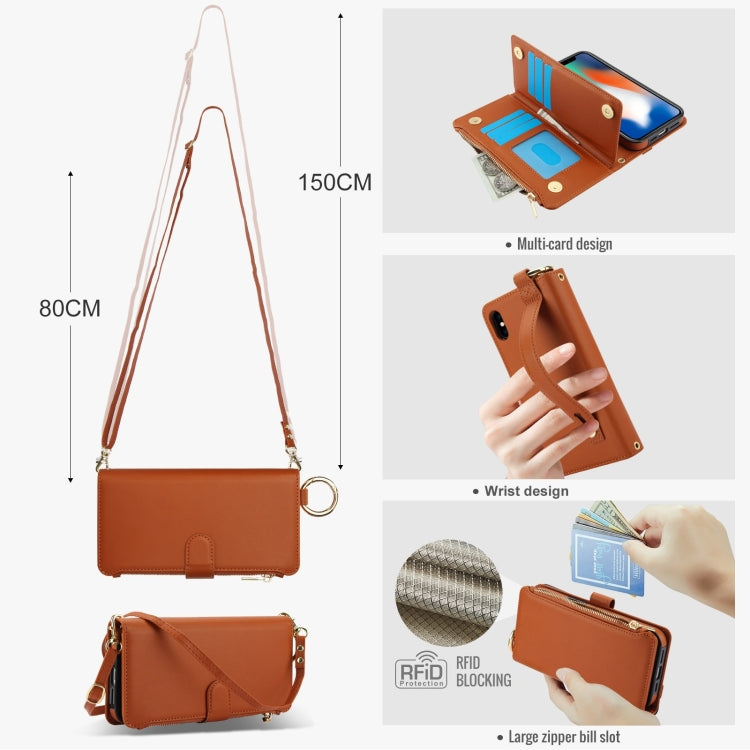 For iPhone XR Crossbody Ring Multifunctional Wallet Leather Phone Case