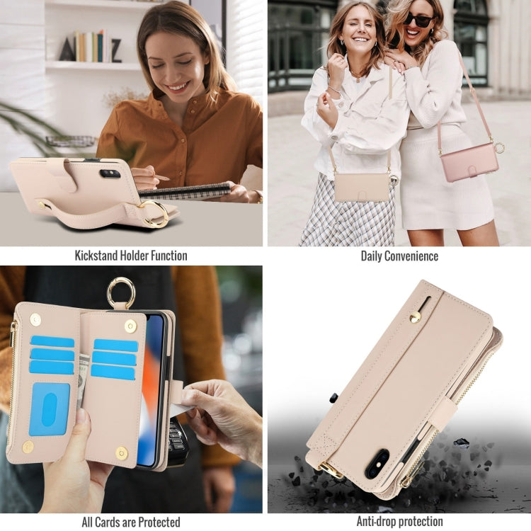 For iPhone XS Max Crossbody Ring Multifunctional Wallet Leather Phone Case