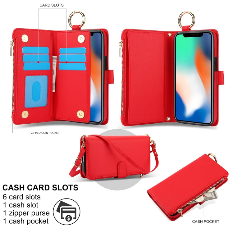 For iPhone XS Max Crossbody Ring Multifunctional Wallet Leather Phone Case