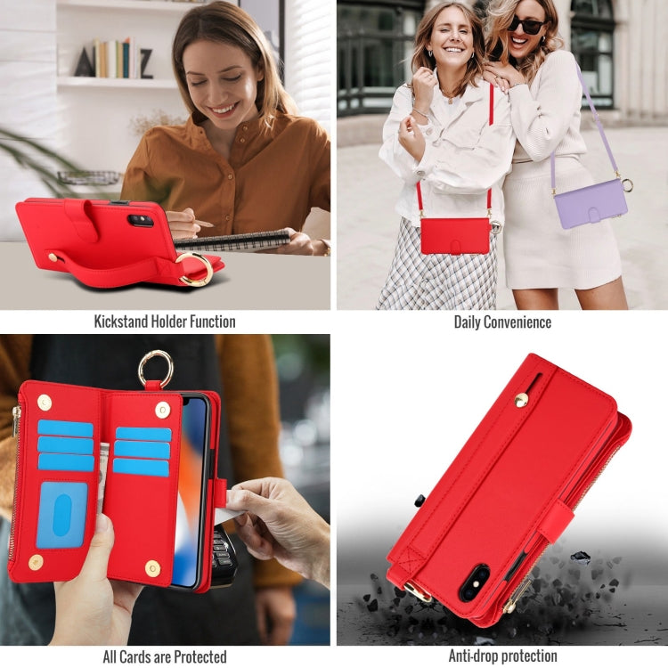 For iPhone XS Max Crossbody Ring Multifunctional Wallet Leather Phone Case