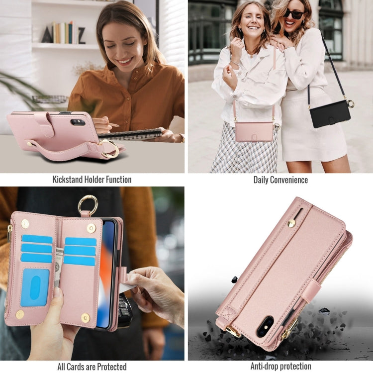 For iPhone XS Max Crossbody Ring Multifunctional Wallet Leather Phone Case