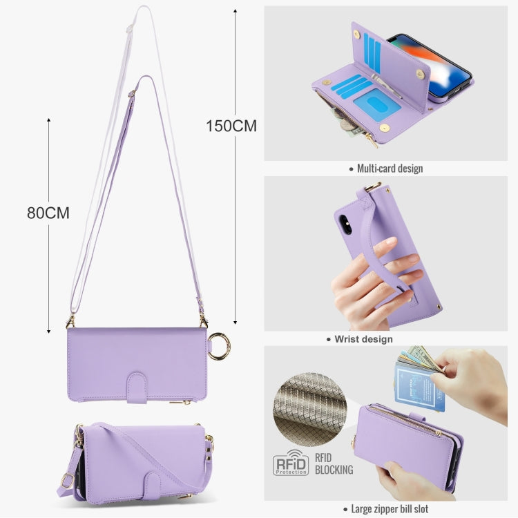 For iPhone XS Max Crossbody Ring Multifunctional Wallet Leather Phone Case