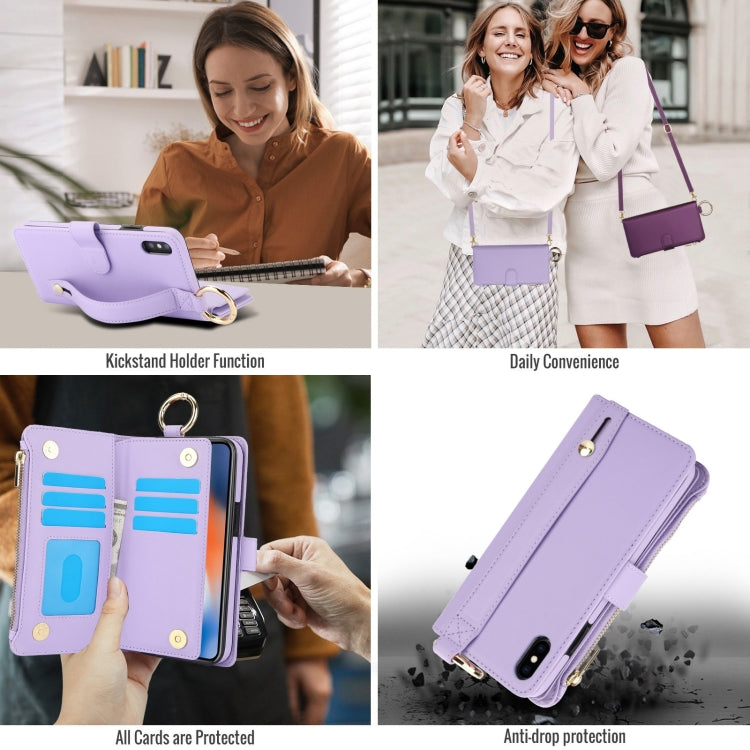 For iPhone XS Max Crossbody Ring Multifunctional Wallet Leather Phone Case
