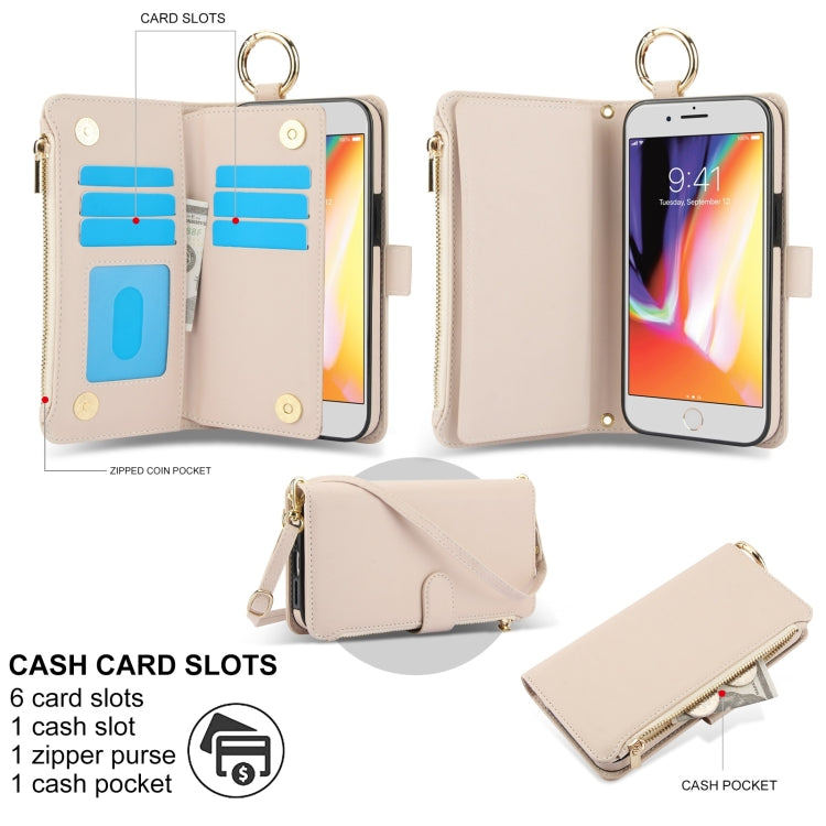 For iPhone 7 Plus / 8 Plus Crossbody Ring Multifunctional Wallet Leather Phone Case