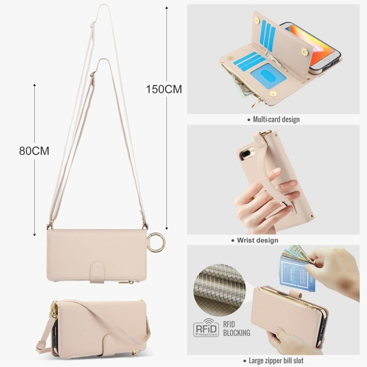 For iPhone 7 Plus / 8 Plus Crossbody Ring Multifunctional Wallet Leather Phone Case