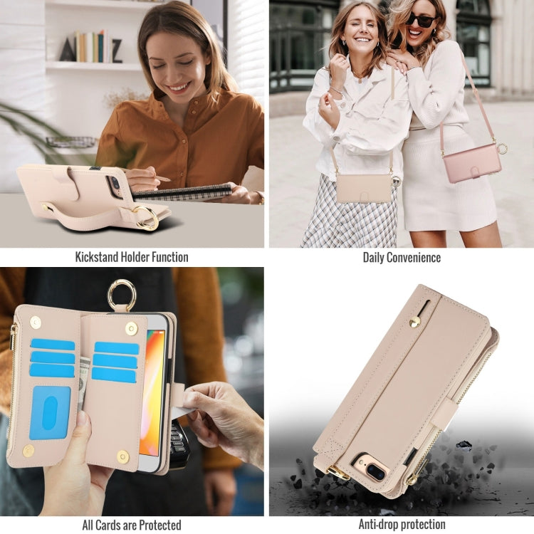 For iPhone 7 Plus / 8 Plus Crossbody Ring Multifunctional Wallet Leather Phone Case