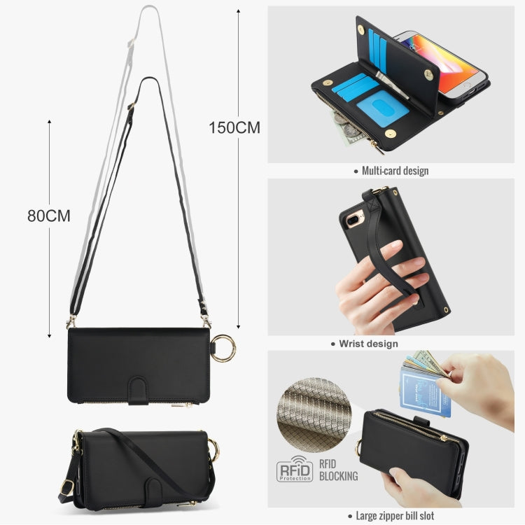 For iPhone 7 Plus / 8 Plus Crossbody Ring Multifunctional Wallet Leather Phone Case