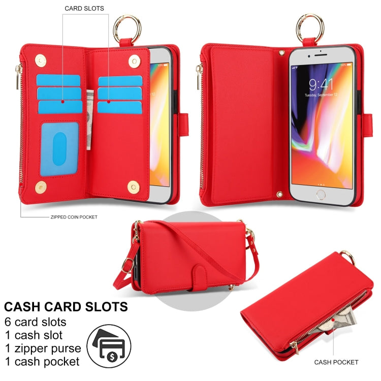 For iPhone 7 Plus / 8 Plus Crossbody Ring Multifunctional Wallet Leather Phone Case