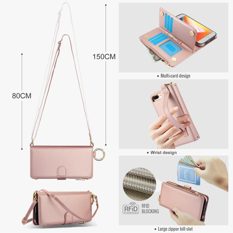 For iPhone 7 Plus / 8 Plus Crossbody Ring Multifunctional Wallet Leather Phone Case