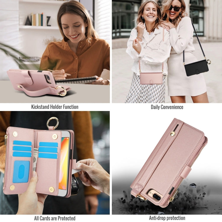 For iPhone 7 Plus / 8 Plus Crossbody Ring Multifunctional Wallet Leather Phone Case