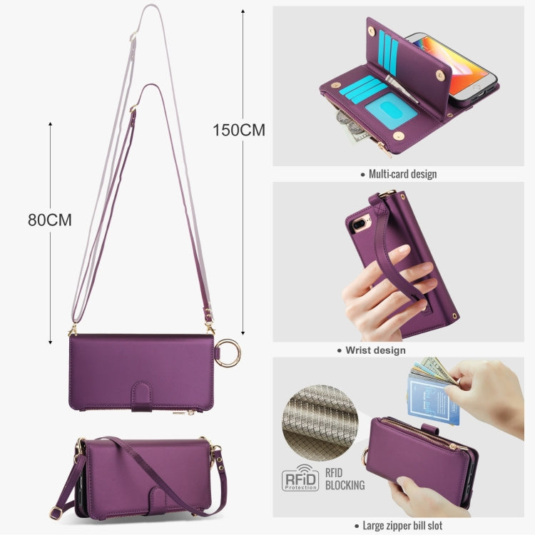 For iPhone 7 Plus / 8 Plus Crossbody Ring Multifunctional Wallet Leather Phone Case