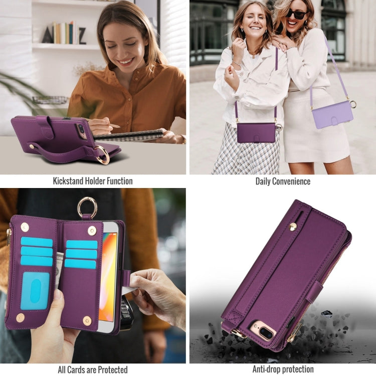 For iPhone 7 Plus / 8 Plus Crossbody Ring Multifunctional Wallet Leather Phone Case