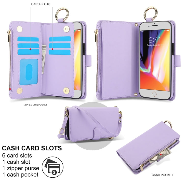 For iPhone 7 Plus / 8 Plus Crossbody Ring Multifunctional Wallet Leather Phone Case
