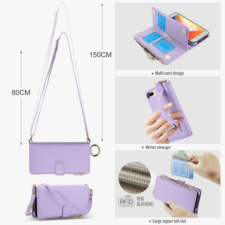 For iPhone 7 Plus / 8 Plus Crossbody Ring Multifunctional Wallet Leather Phone Case