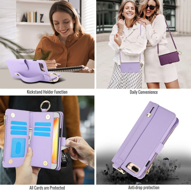 For iPhone 7 Plus / 8 Plus Crossbody Ring Multifunctional Wallet Leather Phone Case