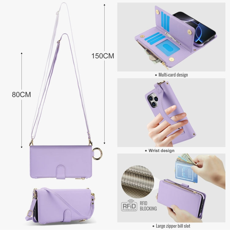 For iPhone 16 Pro Crossbody Ring Multifunctional Wallet Leather Phone Case