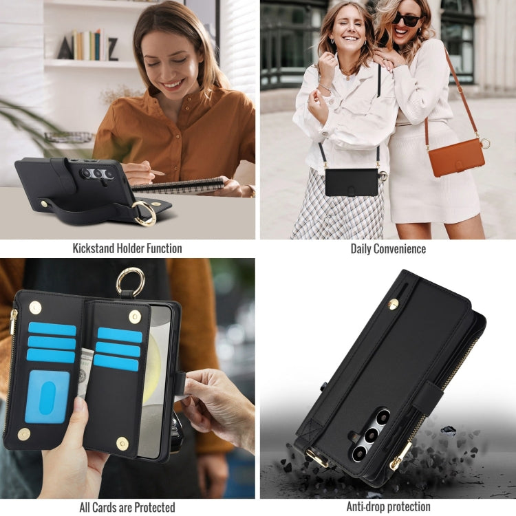 For Samsung Galaxy S24+ 5G Crossbody Ring Multifunctional Wallet Leather Phone Case