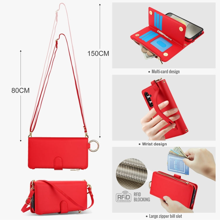 For Samsung Galaxy S24+ 5G Crossbody Ring Multifunctional Wallet Leather Phone Case