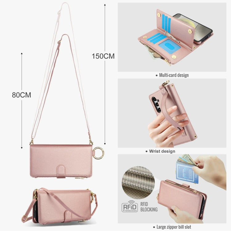 For Samsung Galaxy S24+ 5G Crossbody Ring Multifunctional Wallet Leather Phone Case