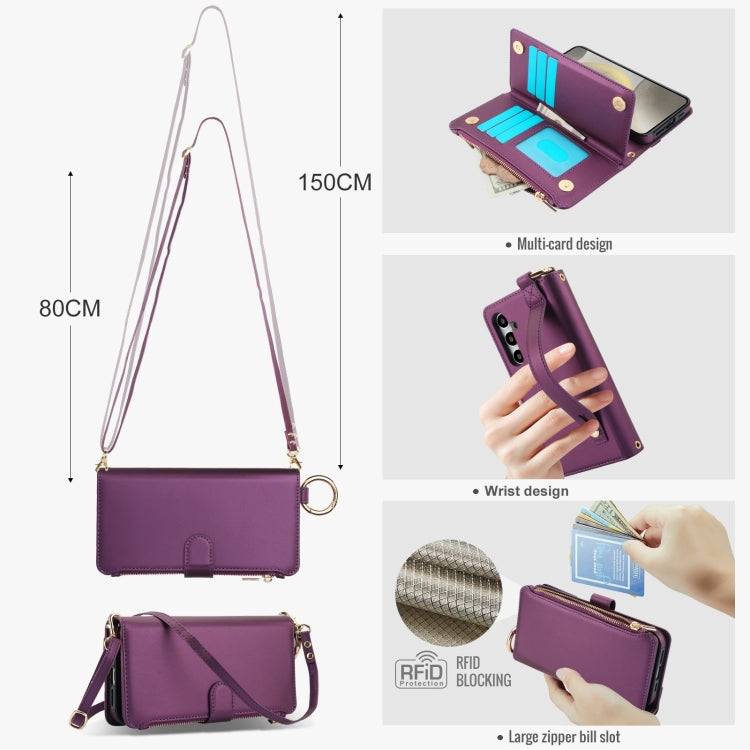For Samsung Galaxy S24+ 5G Crossbody Ring Multifunctional Wallet Leather Phone Case