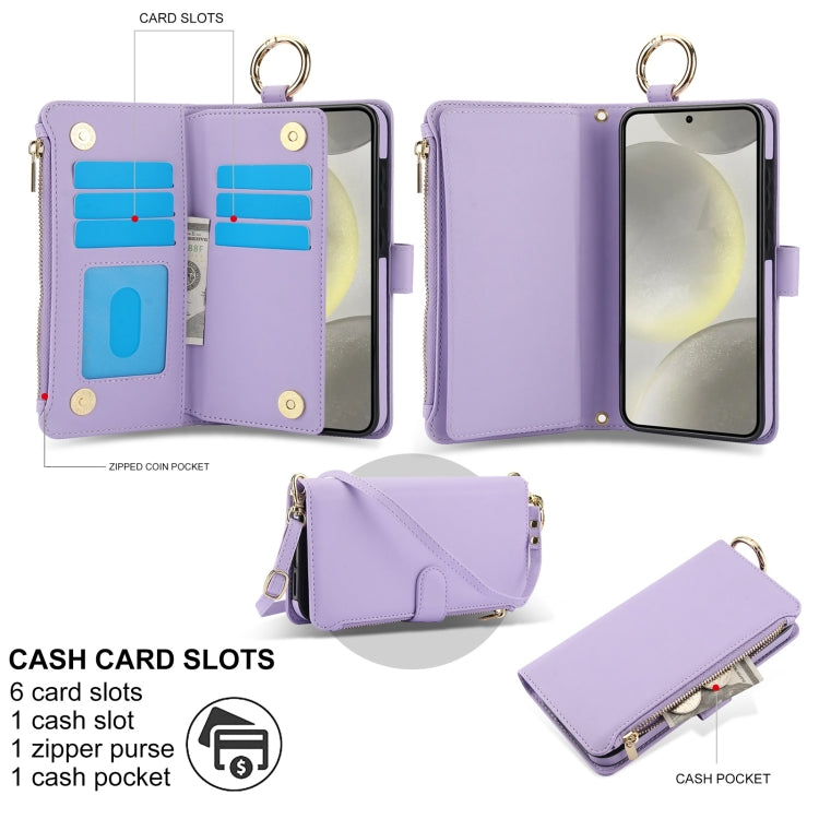 For Samsung Galaxy S24+ 5G Crossbody Ring Multifunctional Wallet Leather Phone Case