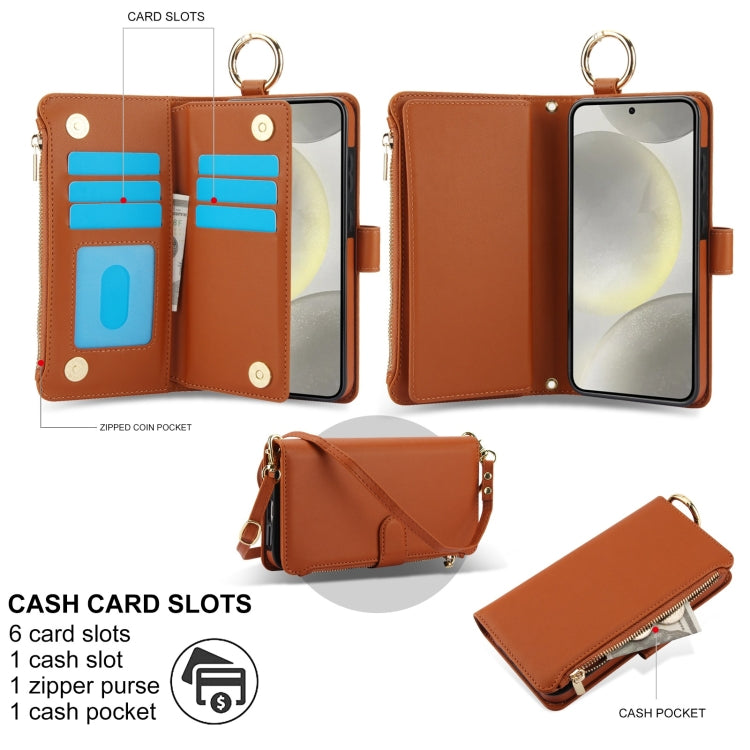 For Samsung Galaxy S24+ 5G Crossbody Ring Multifunctional Wallet Leather Phone Case