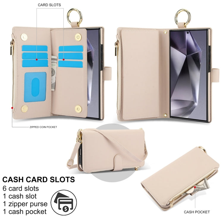 For Samsung Galaxy S24 Ultra 5G Crossbody Ring Multifunctional Wallet Leather Phone Case