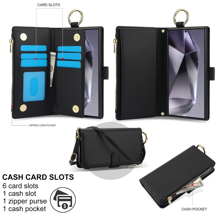 For Samsung Galaxy S24 Ultra 5G Crossbody Ring Multifunctional Wallet Leather Phone Case
