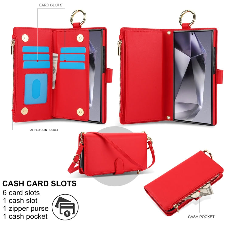 For Samsung Galaxy S24 Ultra 5G Crossbody Ring Multifunctional Wallet Leather Phone Case