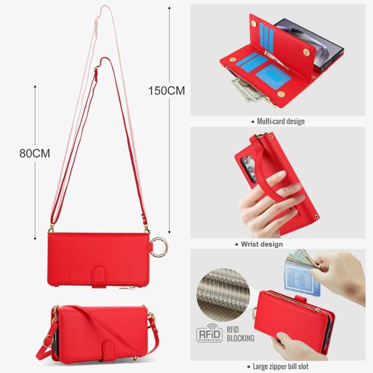 For Samsung Galaxy S24 Ultra 5G Crossbody Ring Multifunctional Wallet Leather Phone Case
