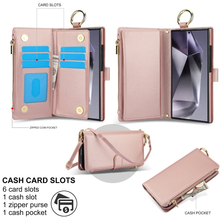 For Samsung Galaxy S24 Ultra 5G Crossbody Ring Multifunctional Wallet Leather Phone Case