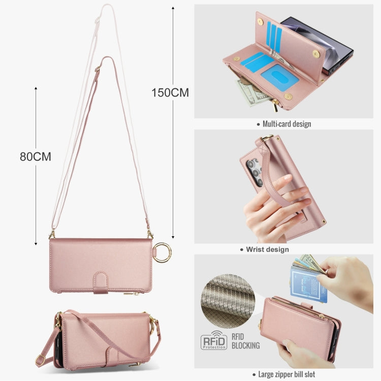 For Samsung Galaxy S24 Ultra 5G Crossbody Ring Multifunctional Wallet Leather Phone Case