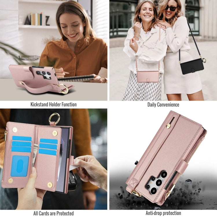 For Samsung Galaxy S24 Ultra 5G Crossbody Ring Multifunctional Wallet Leather Phone Case