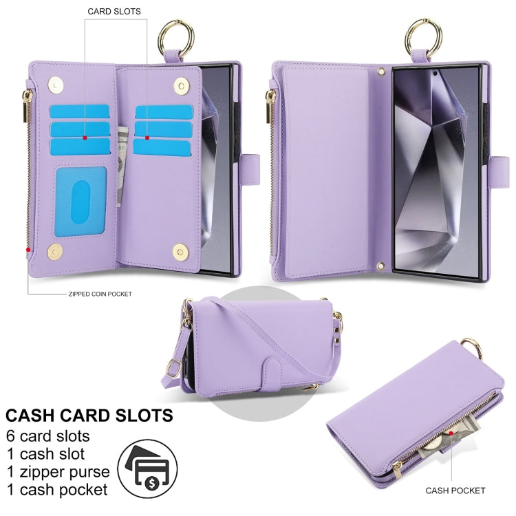 For Samsung Galaxy S24 Ultra 5G Crossbody Ring Multifunctional Wallet Leather Phone Case