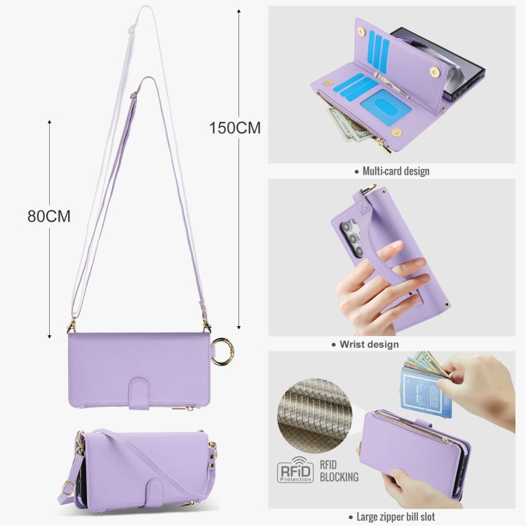 For Samsung Galaxy S24 Ultra 5G Crossbody Ring Multifunctional Wallet Leather Phone Case