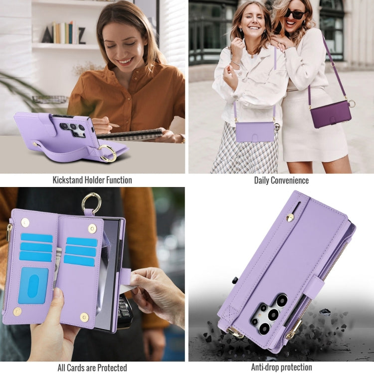 For Samsung Galaxy S24 Ultra 5G Crossbody Ring Multifunctional Wallet Leather Phone Case